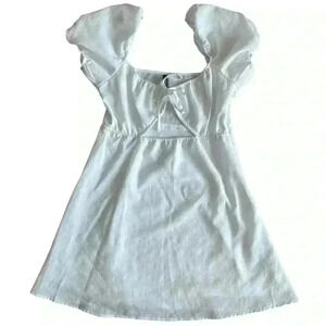 H&M DIVIDED White Puff Sleeve Cutout Mini Dress